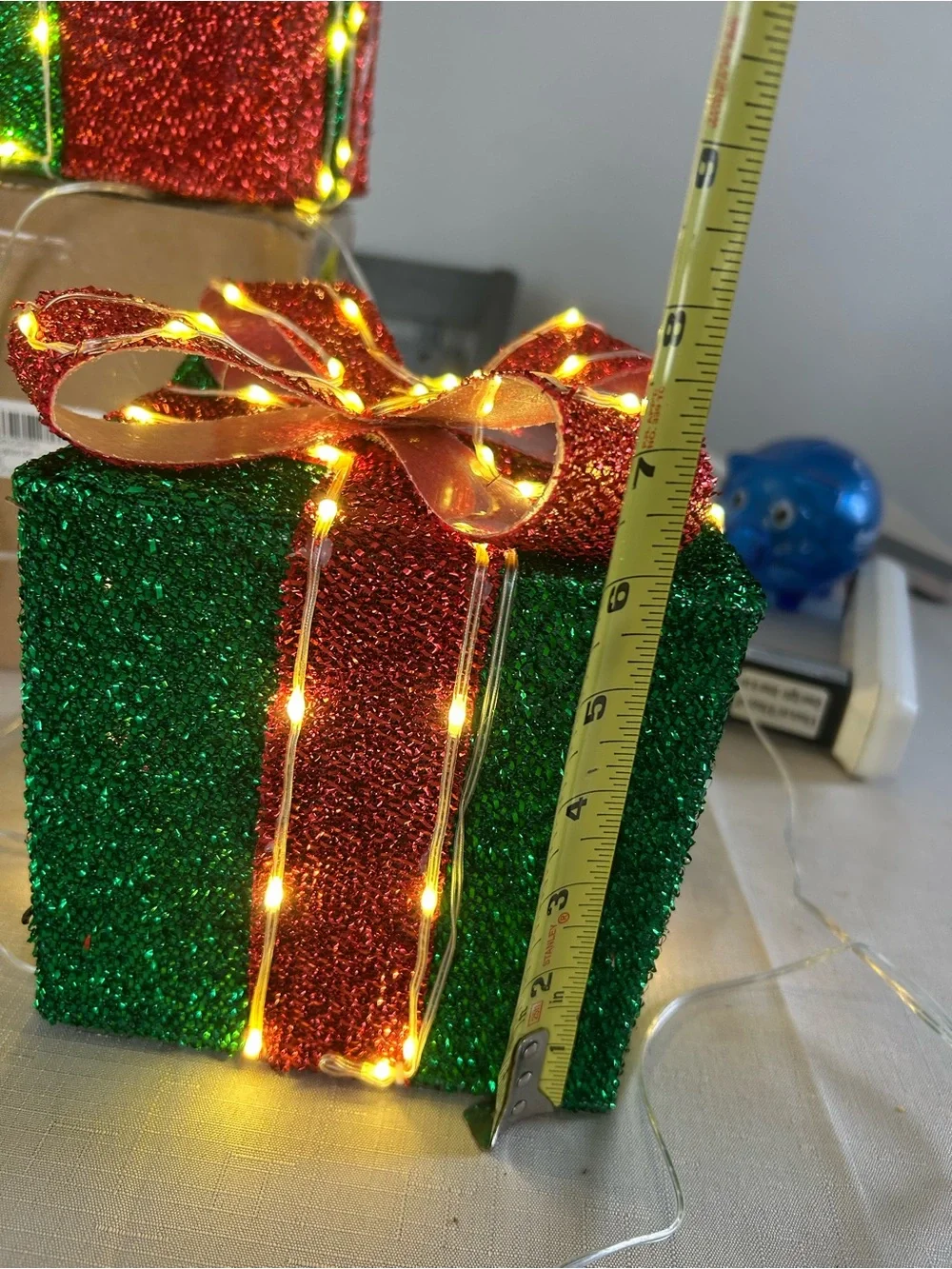 Holiday Glitter Gift Box Set with LED Lights - Red, Green, Blue